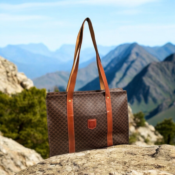 Celine Brown Macadam Monogram Brown & Tan Leather Tote Bag - Picture 1 of 16